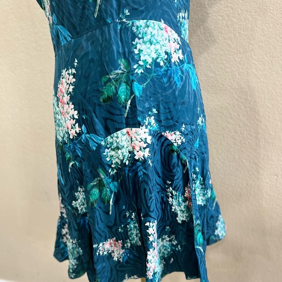 REBECCA TAYLOR Hydrangea Floral Silk Teal Shift Mini Dress Sz 8 MSRP $395 Party - Picture 3 of 14